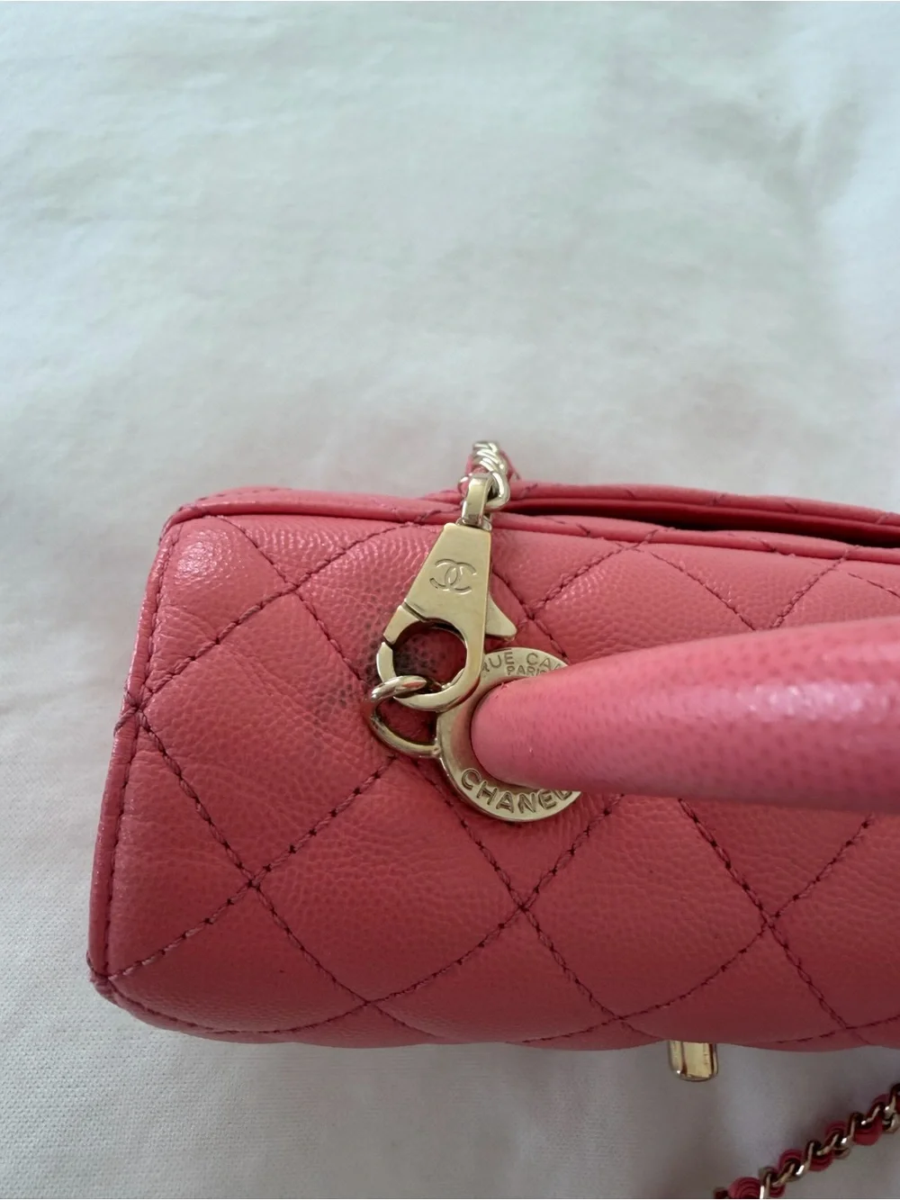 CHANEL Pink Quilted Satchel with Gold-Tone Chain